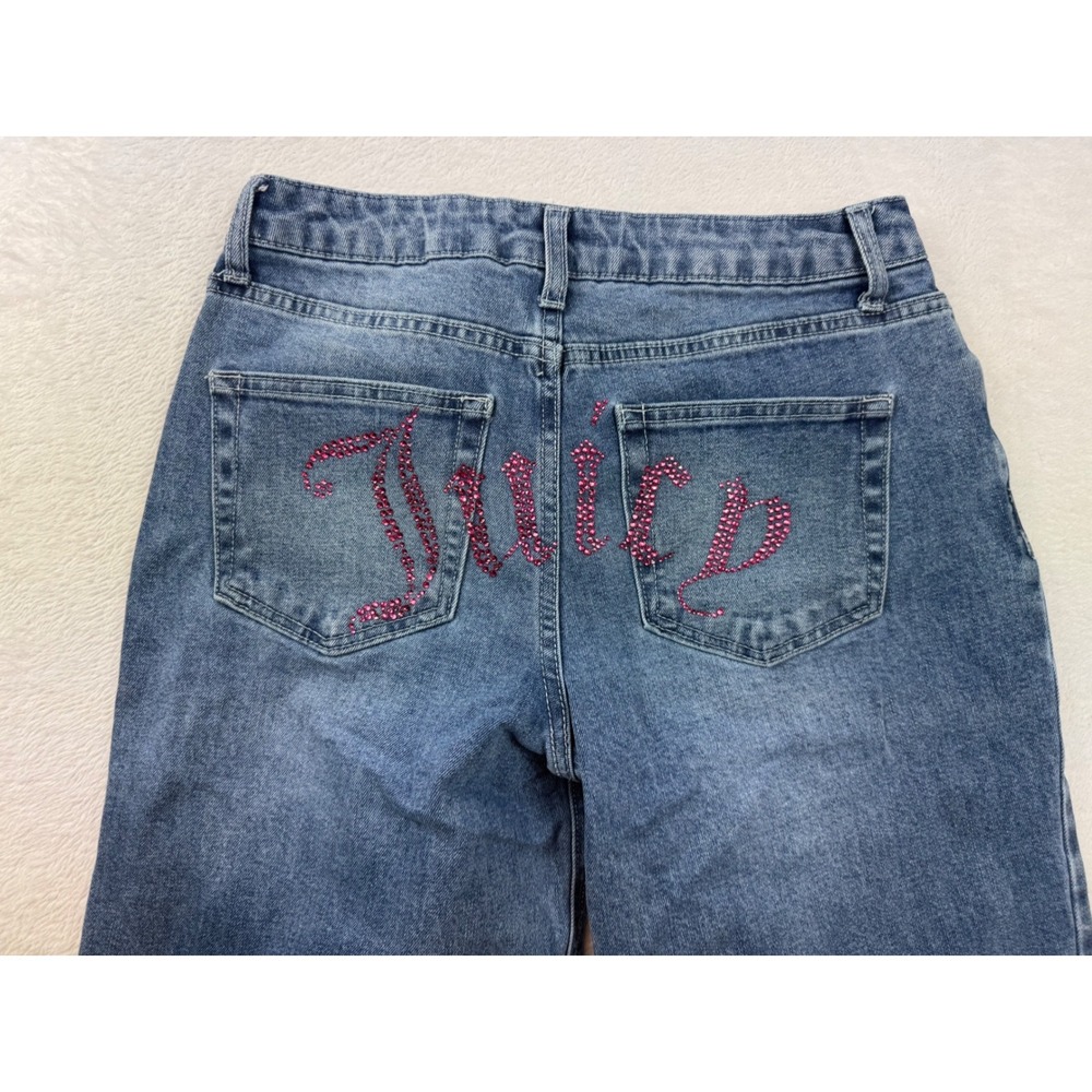 Juicy Couture Womens Pink Rhinestone Logo Wide Leg Jeans Medium Wash Size 7/28